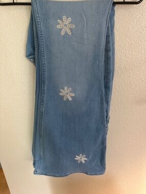 Hollister Light Blue Flare Jeans with White Daisy Embroidery